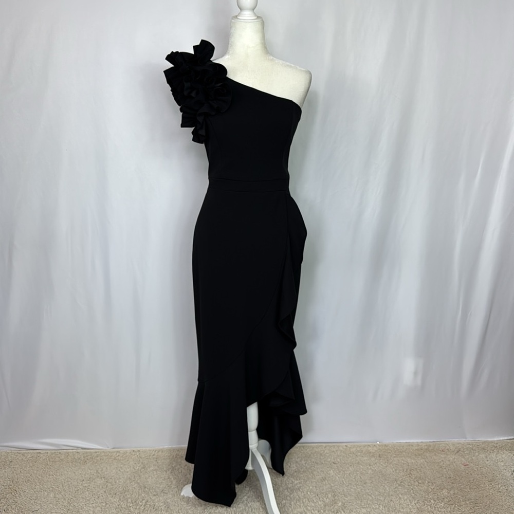 Xscape Black One-Shoulder High-Low Ruffle Dress - Picture 5 of 14
